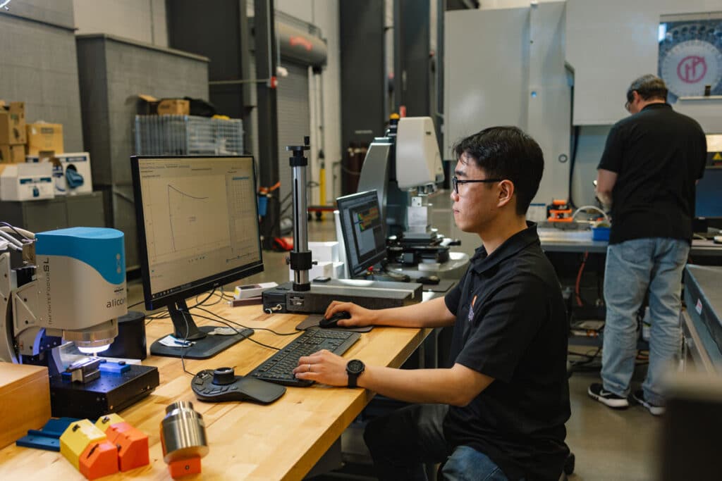 Student working on computer in TN Made facility 