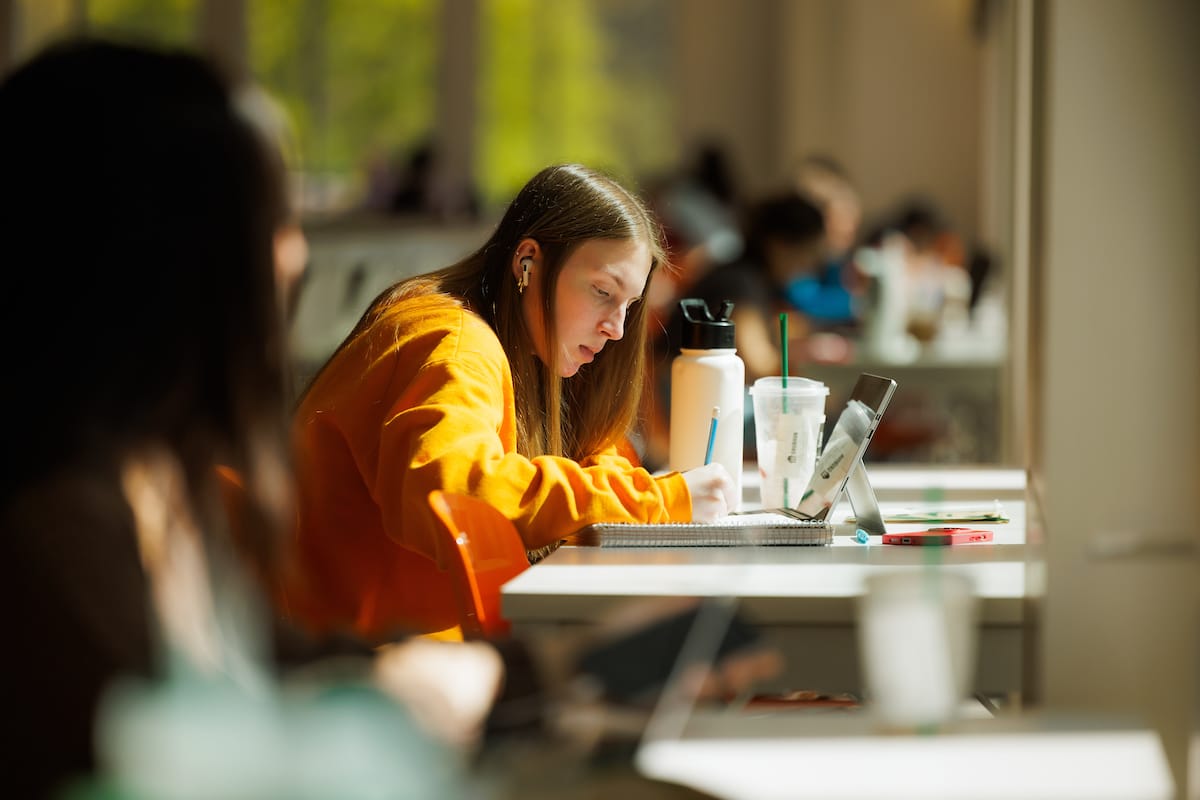 A student studies in the Student Union