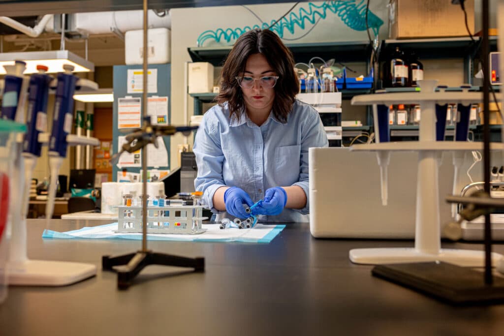 Student working in Libby Barker's Amygel Research lab