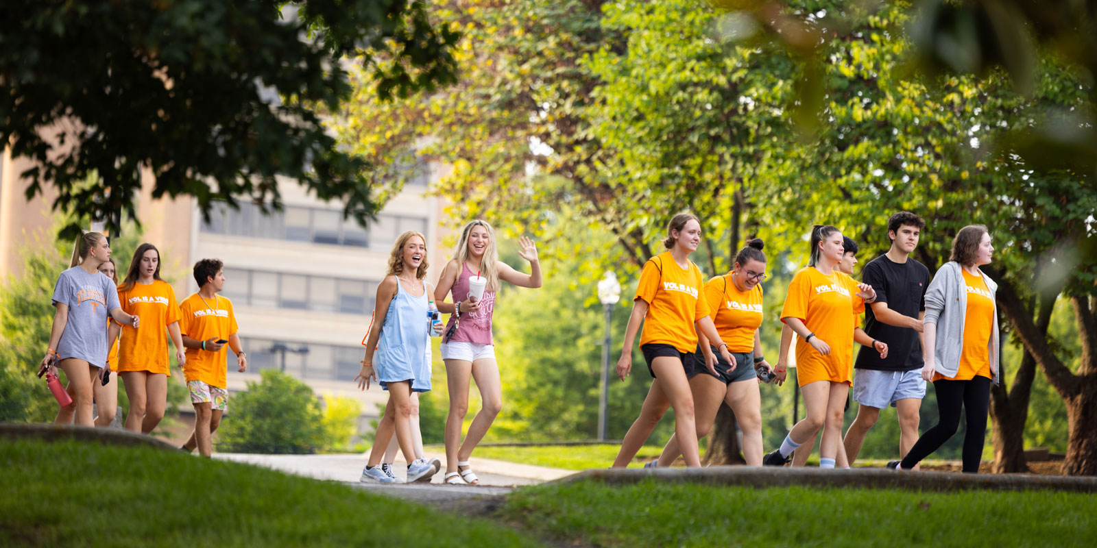 Students taking a campus tour