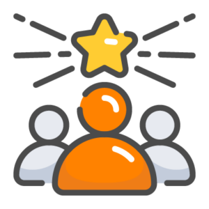 Icon of a leader standing in front of coworkers with a star above their head