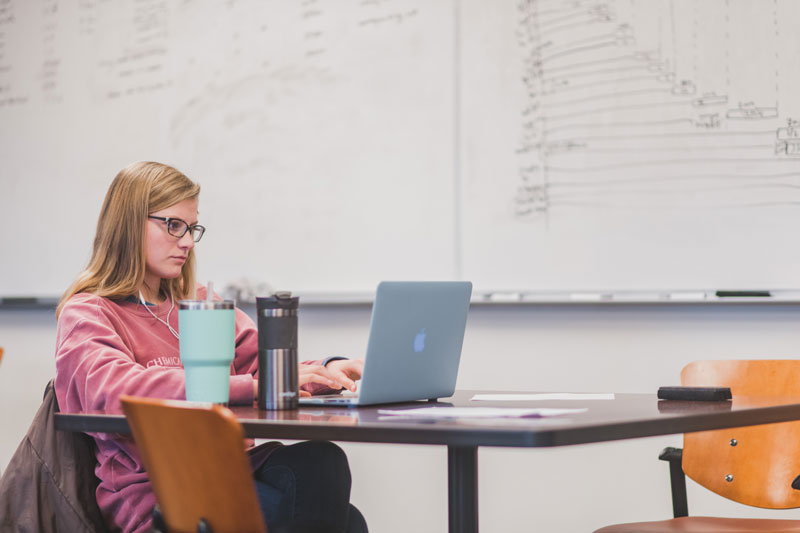 Student studying in classroom