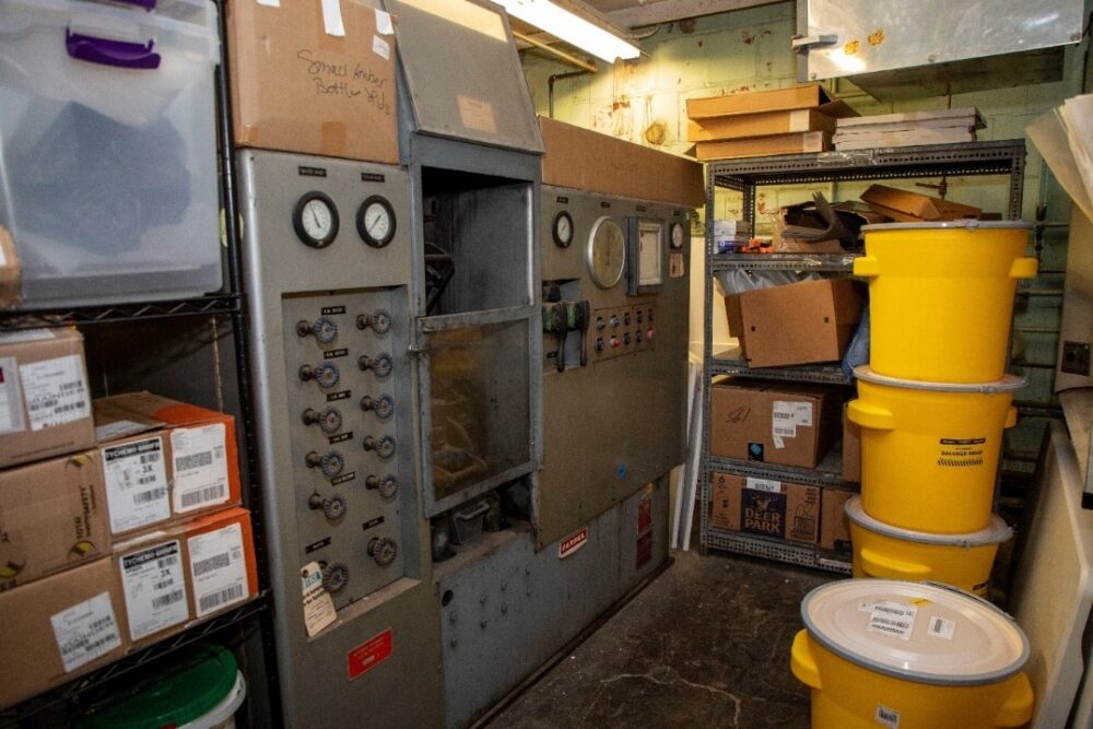 The unorganized supply room before the team of Beta 2 operators took the initiative to make it more efficient