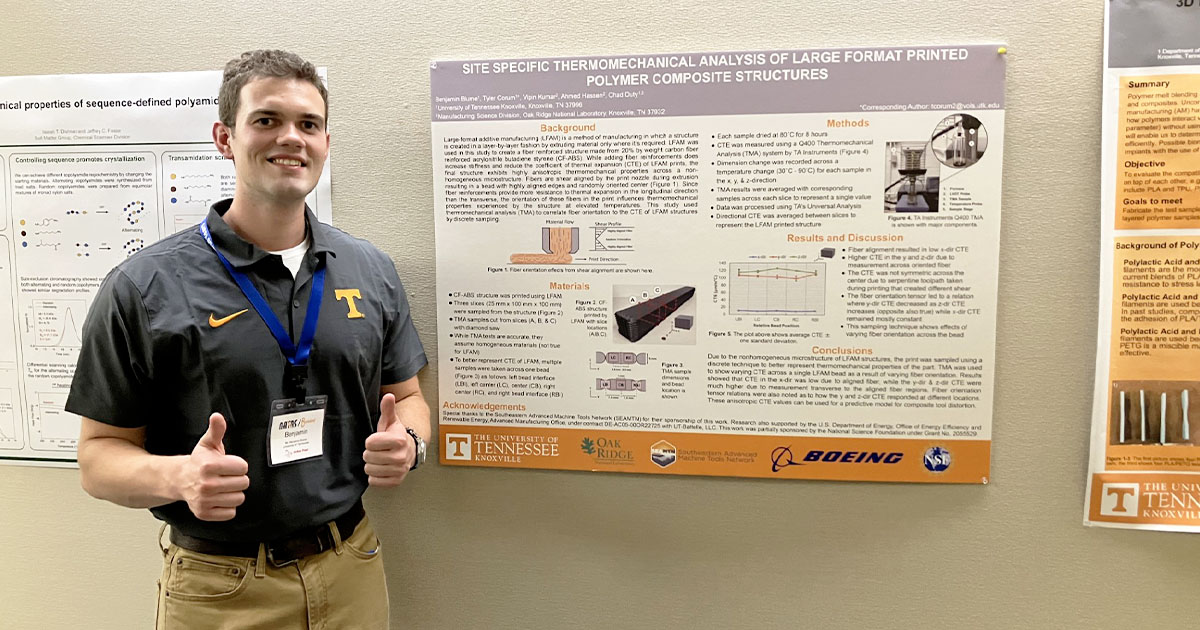 Ben Blume presents his research poster at the North American Thermal Analysis Symposium.