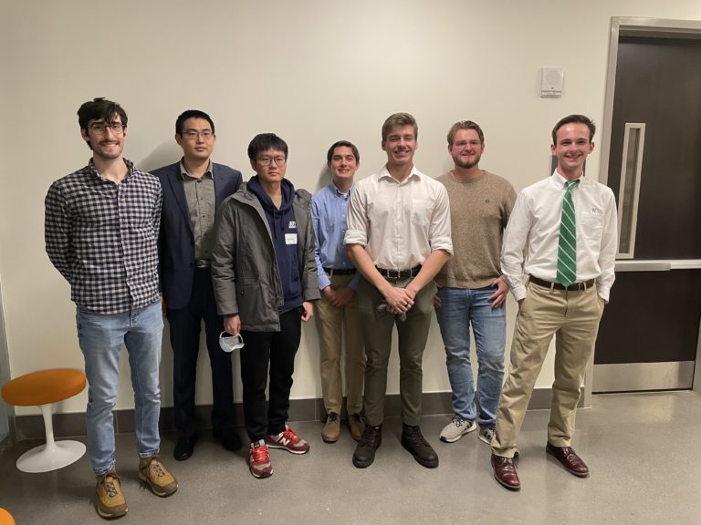 The competition winners from left to right: Daniel Rutstrom, Xuesong Fan, Pengcheng Zhu, Michael Broud, Alex Greenhalgh, Jake Johnson & Reed Bishofberger