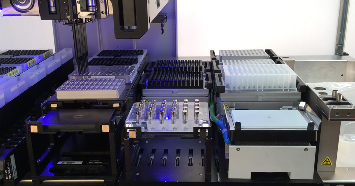Liquid-handling robots donated by Thermos Fisher to Mahshid Ahmadi's lab.