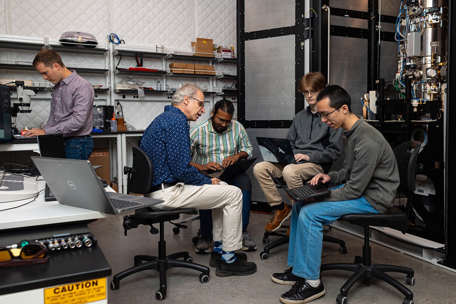 Levi Dunn and Dominick Pelaia with MSE professors at IAMM