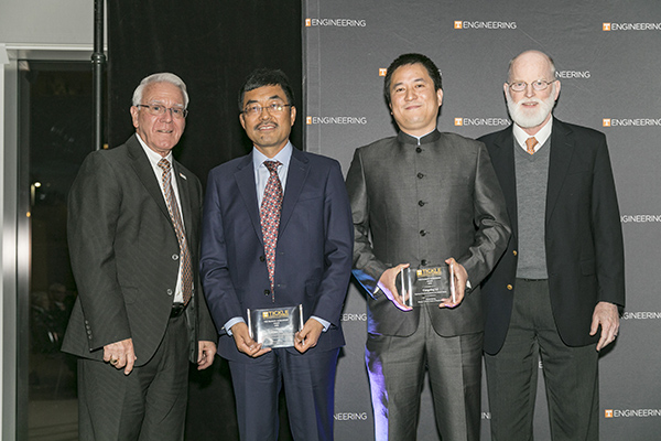 Professors John Ma and Fran Li, second and third from left, received Research Achievement Awards.