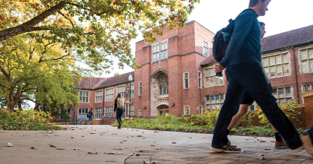 Students walking in front of Ferris Hall.
