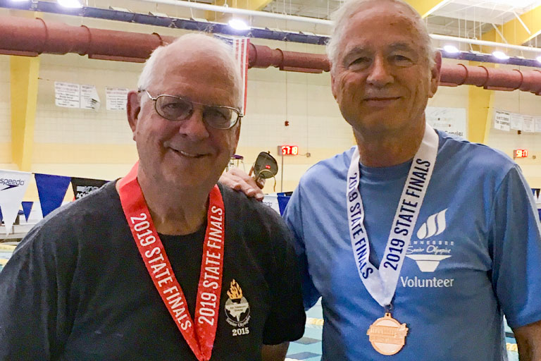 Froula with his medal from the 2019 TN Senior Olympics.