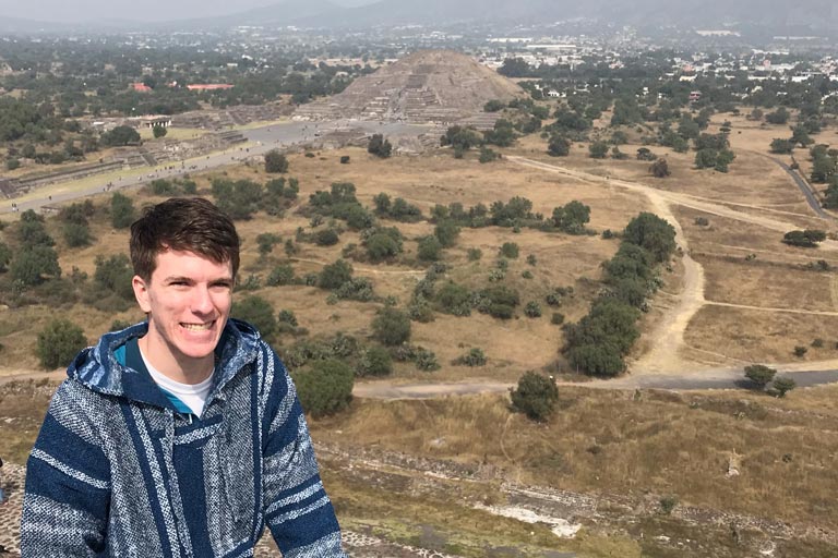 Owen Barbour atop the a pyramid at Teotihuacan