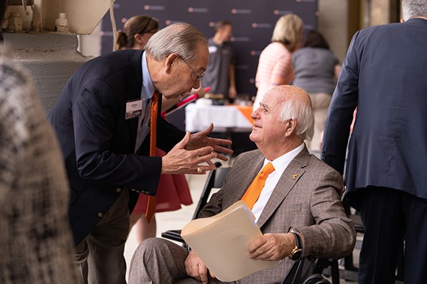 Jimmy Cheek and John Tickle Talk at the official groundbreaking for the new $129 million, 228,000 square-foot Engineering Complex at the University of Tennessee Knoxville campus.