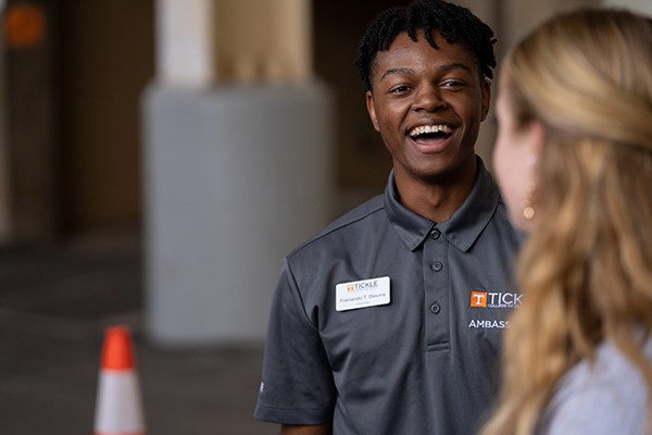 Frenando Blevins greets people at the official groundbreaking for the new $129 million, 228,000 square-foot Engineering Complex at the University of Tennessee Knoxville campus on September 28, 2018.