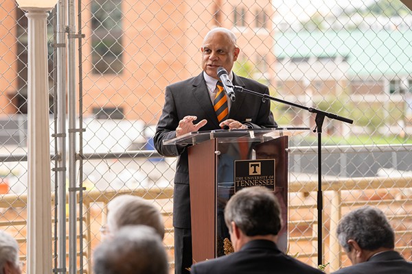 Dean Mark Dean speaks at the official groundbreaking for the new $129 million, 228,000 square-foot Engineering Complex at the University of Tennessee Knoxville campus.
