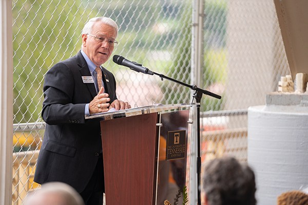 Chancellor Wayne T. Davis speaks at the official groundbreaking for the new $129 million, 228,000 square-foot Engineering Complex at the University of Tennessee Knoxville campus.