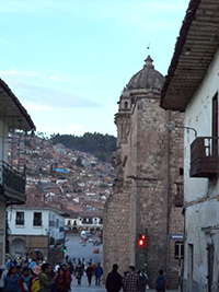 Evening street scene in Cuzco, Peru