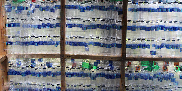 Example of Wall Using Used Plastic Bottles
