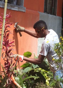 Cody Sain works on a service project in Costa Rica.