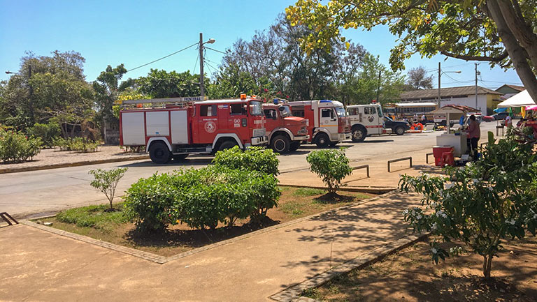 Emergency vehicles lined up for a weekend festival