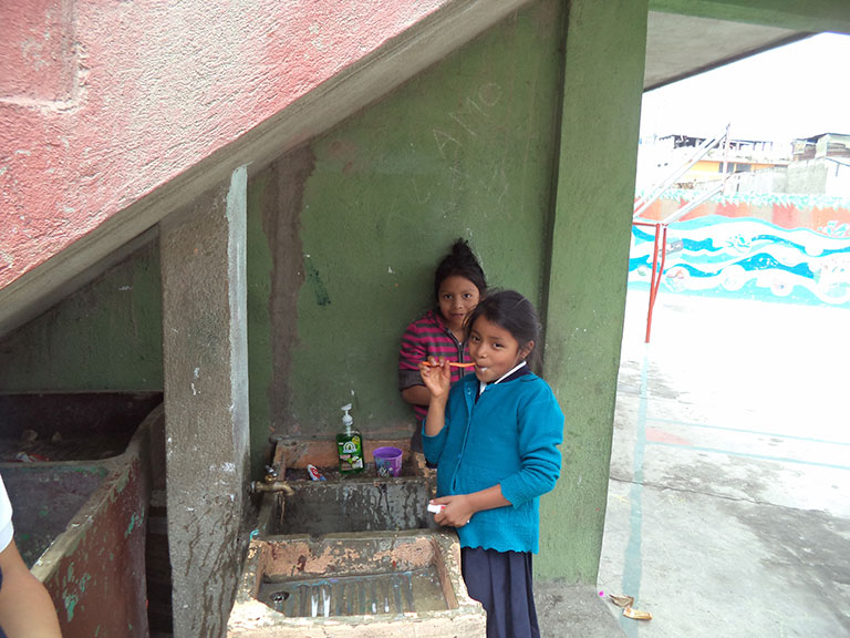 Guatemalan Schoolchildren Brushing Teeth