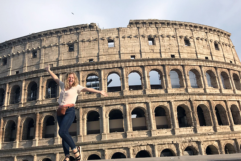 Abigail Chubb in front of the Colosseum in Rome.