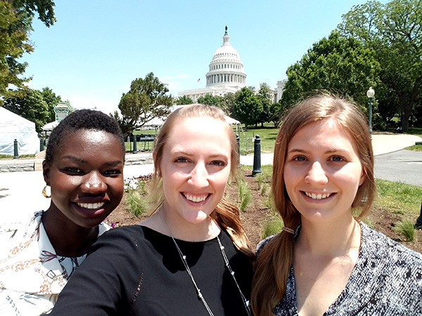 Christine Ajinjeru, left to right, Mallory Ladd, and Jayde Aufrecht tour Washington, DC, during the 2017 Women In Global Policy conference.