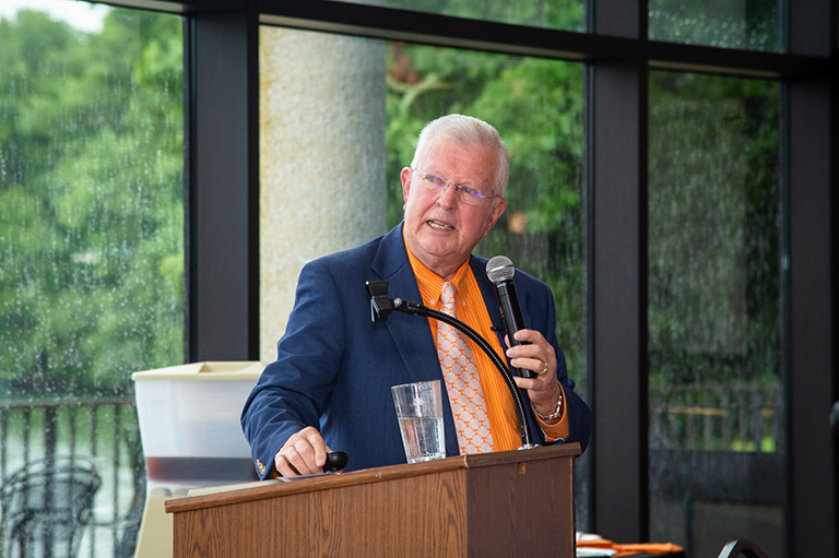 Sam Dougherty speaks to the UT Space Institute audience on July 12, 2019.