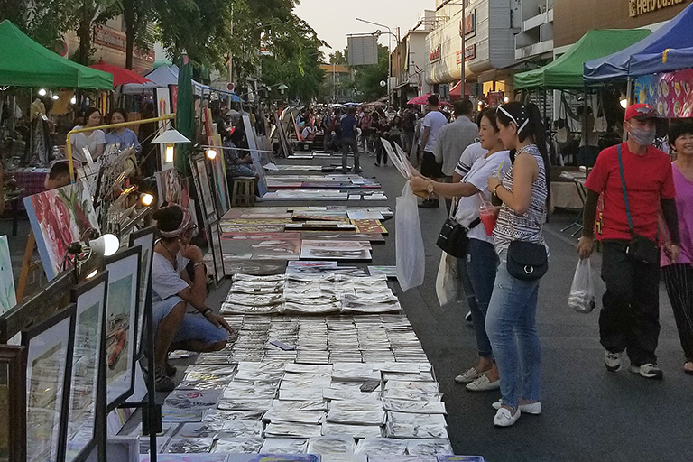 Art for sale at a night market in Thailand