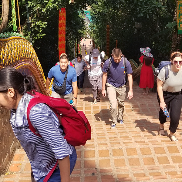 Clibing the steps to the temple.