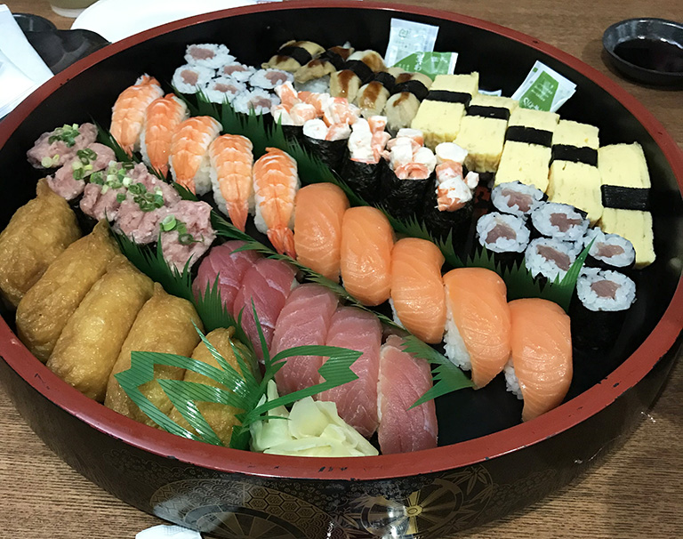typical sushi tray