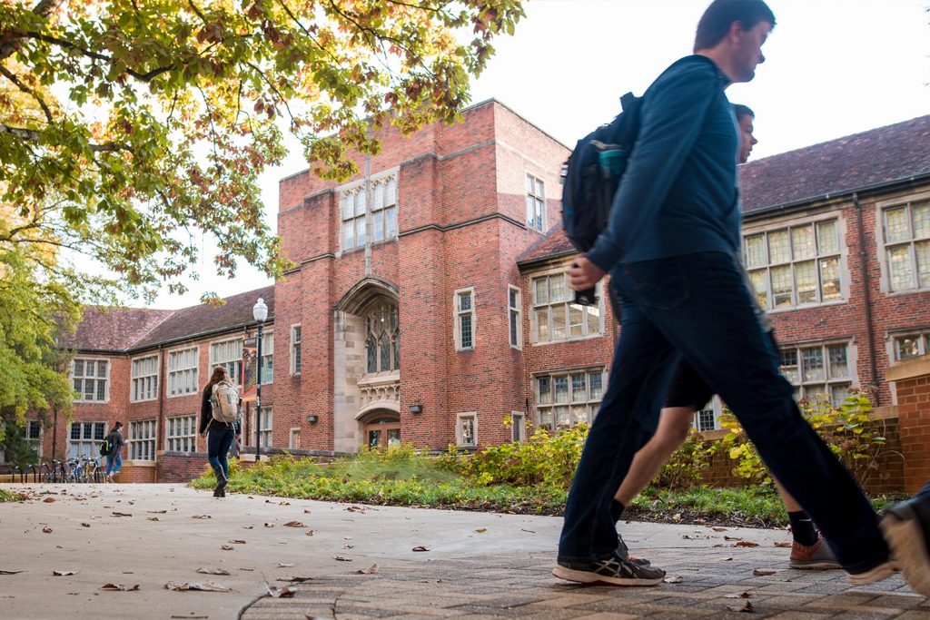 Students Walking in front of Ferris Hall