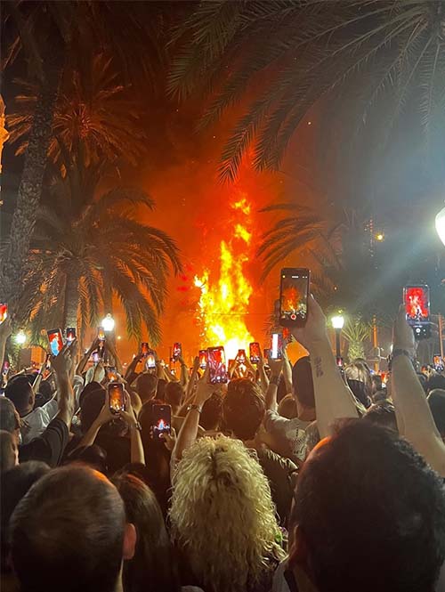 Shore attends Fogueras in Alicante where a statue is burned as part of the event