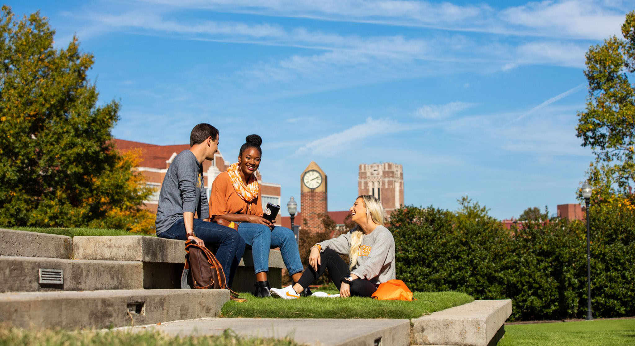 Students enjoying sunshine on campus