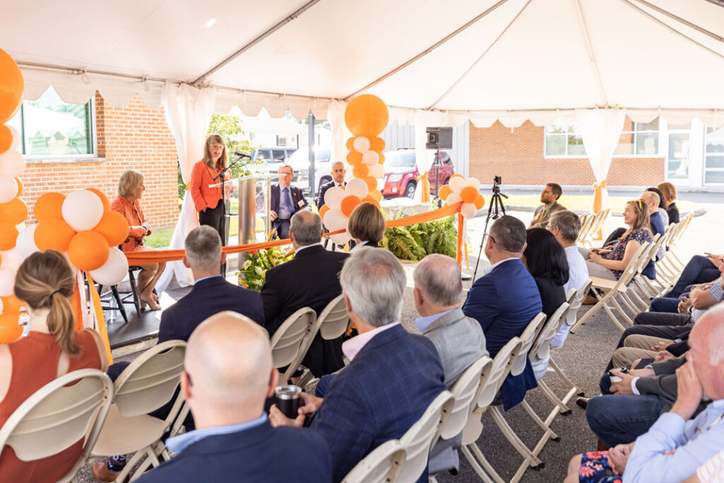 UT Vice Chancellor for Research, Innovation, and Economic Development Deborah Crawford addresses the audience at the Eastman Innovation Center dedication on Thursday, August 25.