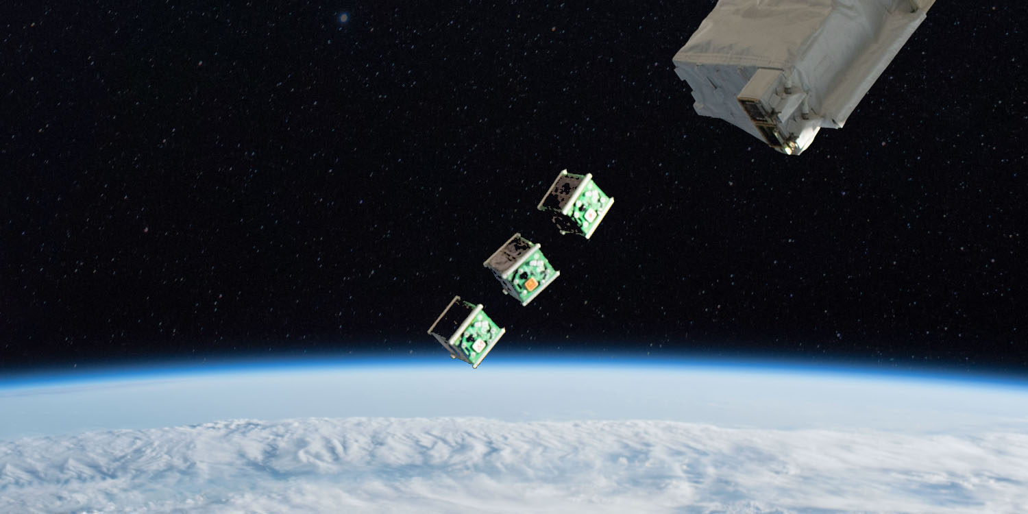 Composite image of cubesats in space