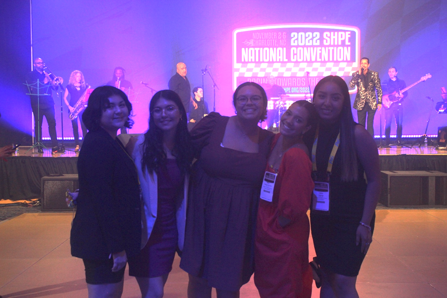 UT Students enjoy the live music and dance floor at the closing ceremony on the final night of the convention at the NASCAR Hall of Fame. (Pictured left to right: Sarah Godfrey, Karah Godfrey, Iliane Domenech, Maria (Toya) Cortez, and Valeria Huarote)