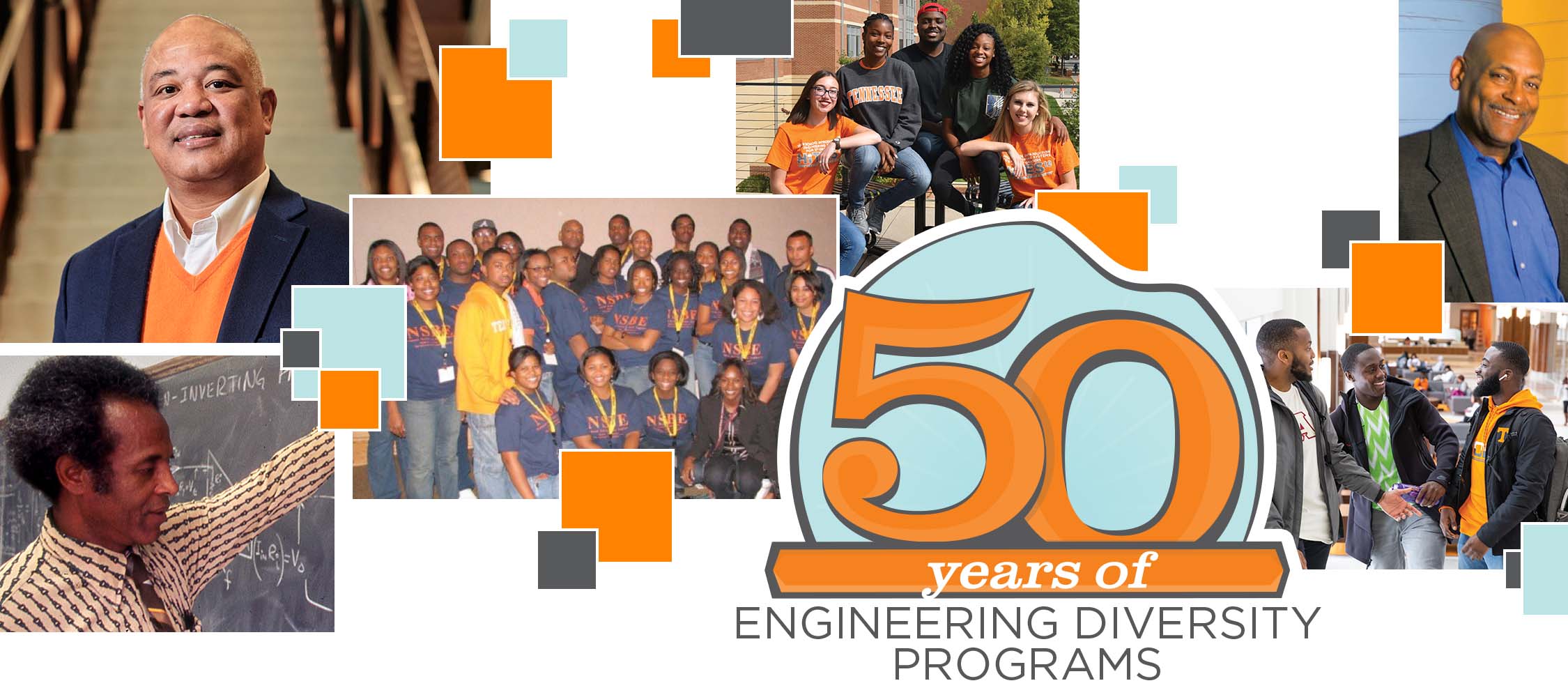 Collage of students and past directors of the Engineering Diversity Program