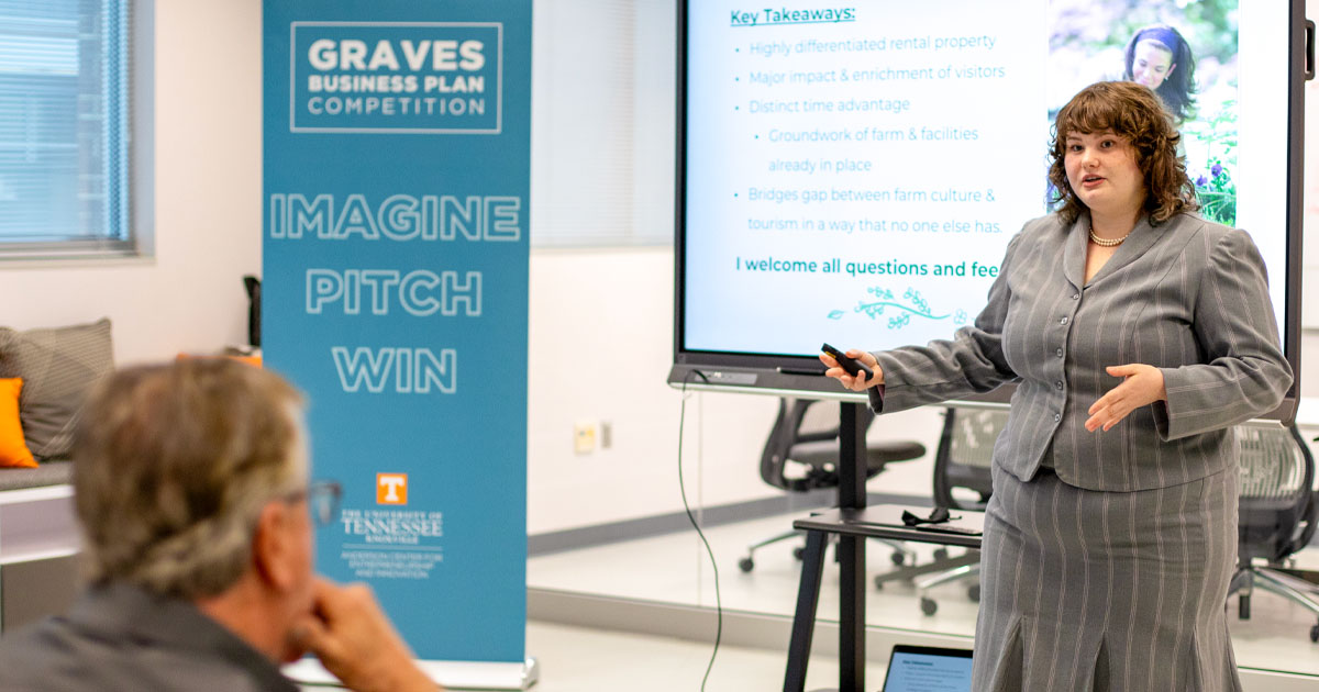 Katy Daniels presents at the Graves Business Plan Competition