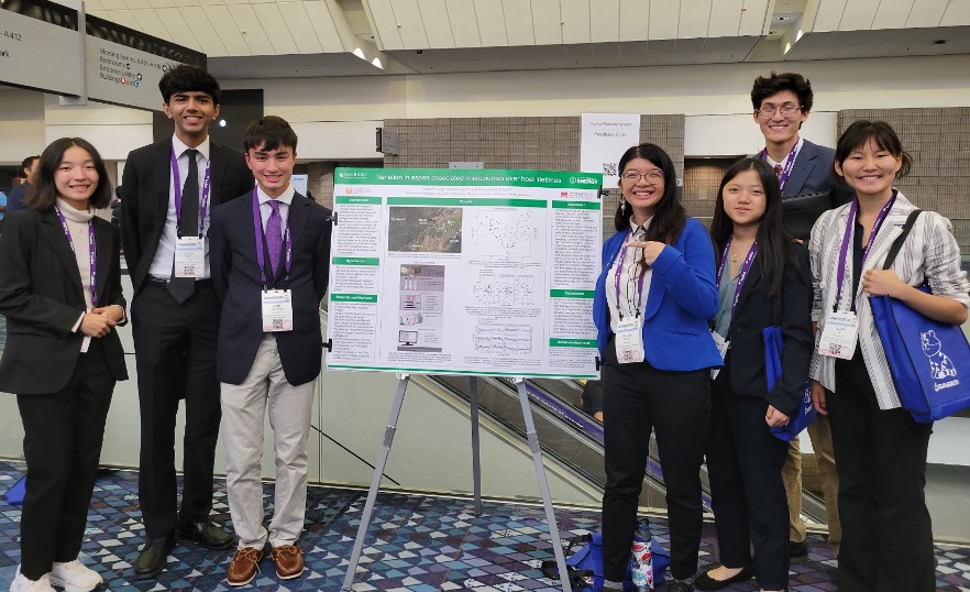 SASE UTK vice president, Valerie Fung, presented her research poster at the Research Symposium event at the SASE National Convention. Pictured left to right is Qingyang Gong, Rudra Patel, Kade Proctor, Valerie Fung, Amy Huang, Matthew Jacobs, and Jessie Li. 