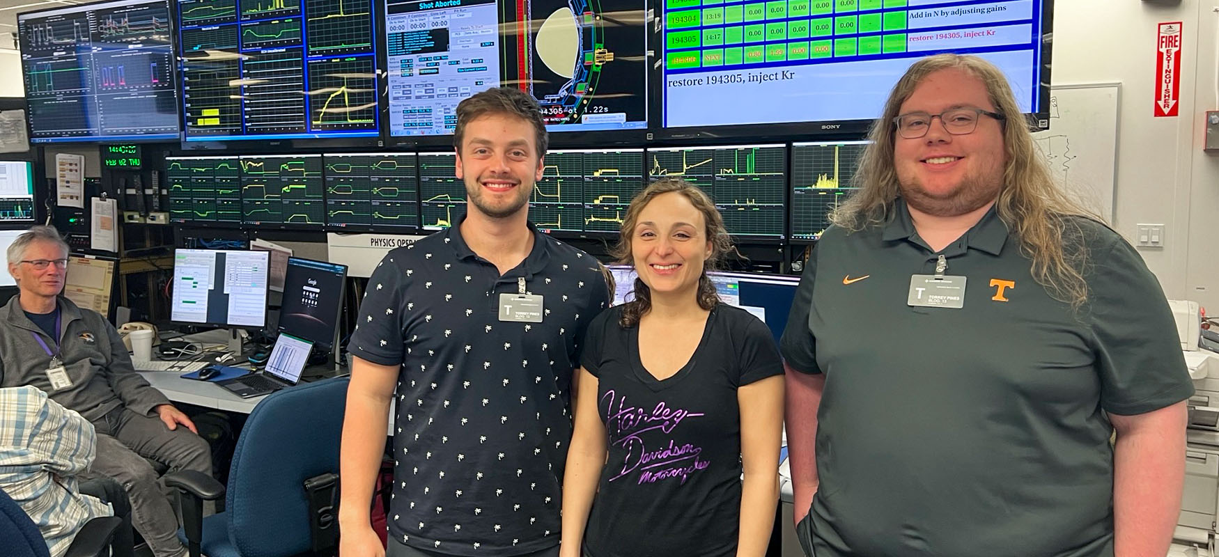Ray Mattes, Livia Casali and Austin Welsh ran experiments at the DIII-D National Fusion Facility as part of a global collaboration on negative triangularity tokamak configuration.