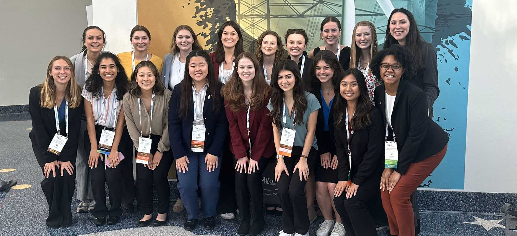 Students in the Society of Women Engineers (SWE) posing for photo at WE23 National Conference