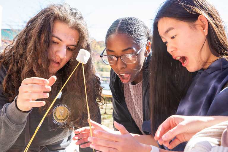 Students work on Marshmallow Building Competition