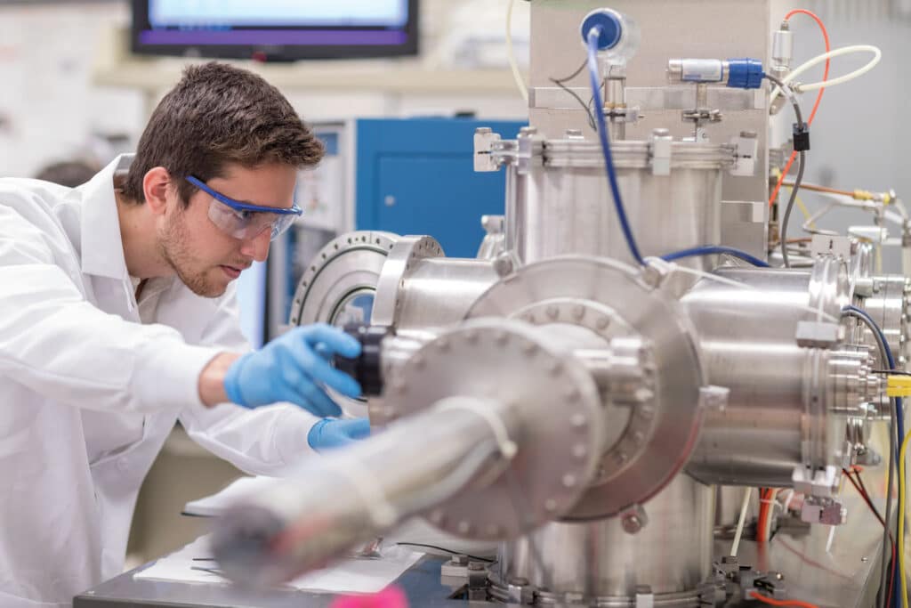 Students take part in experiments in Assistant Professor of nuclear engineering David Donavan’s plasma energy lab in the SERF building.