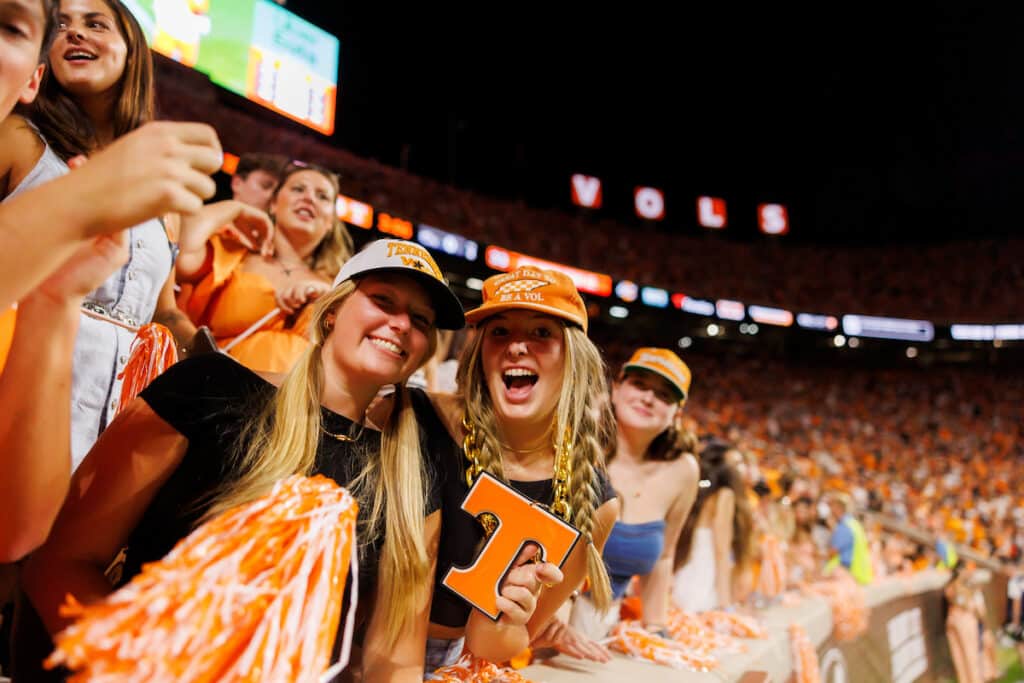 Vol fans cheer during the football game between the Kent State Golden Flashes and the Tennessee Volunteers at Neyland Stadium in Knoxville, TN