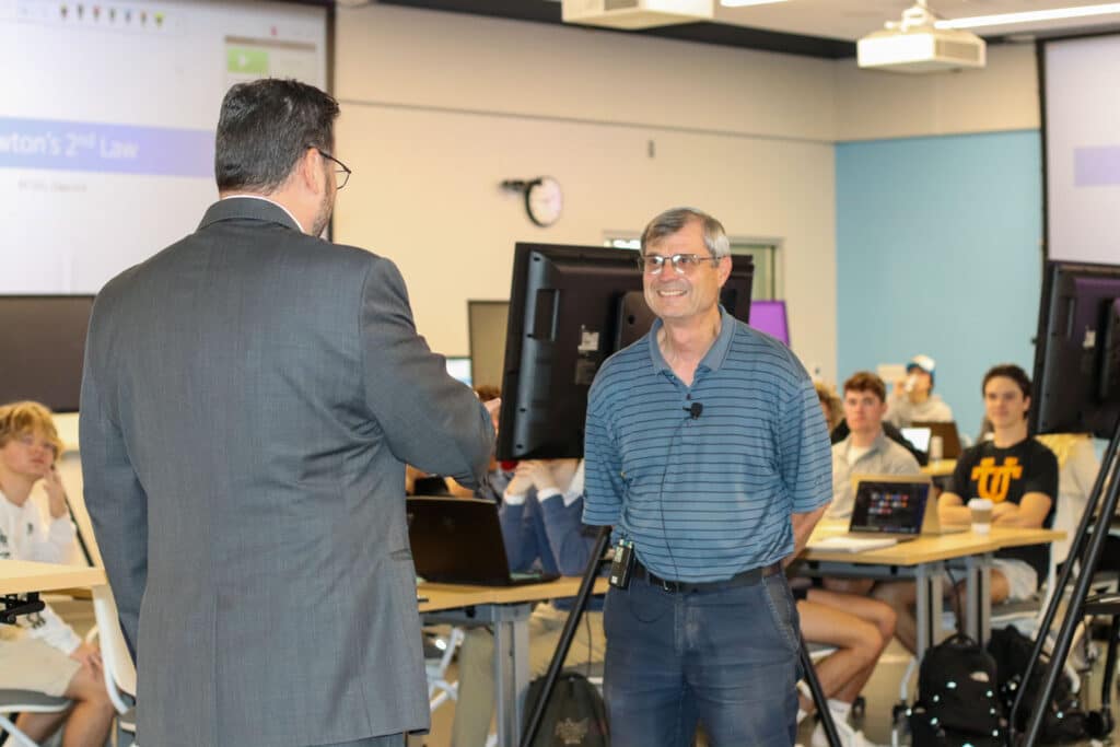 Richard Bennett receiving endowment from Dean Mench
