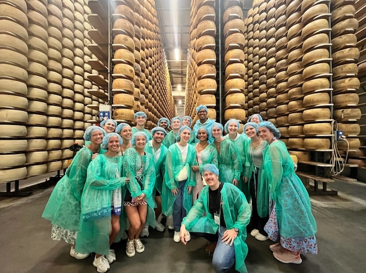 Emmy Castleberry and her class in a warehouse