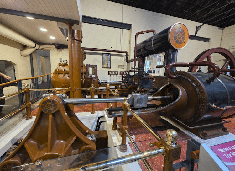 brown steam engine at an English museum