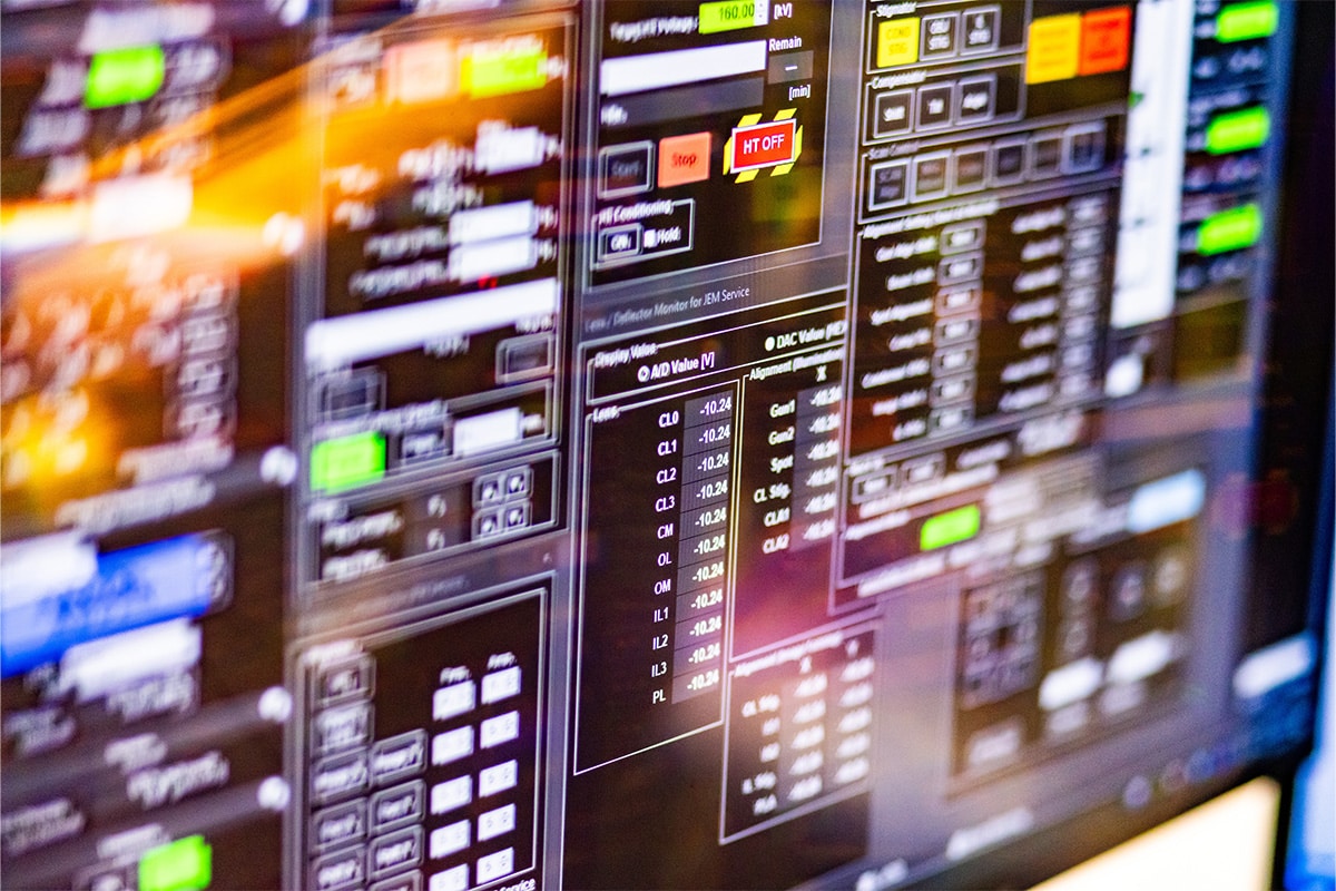 Detail of a computer screen in the Ion Beam Materials Laboratory (IBML) inside Senter Hall