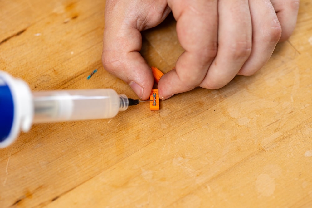 David working on a piece of a prosthetic