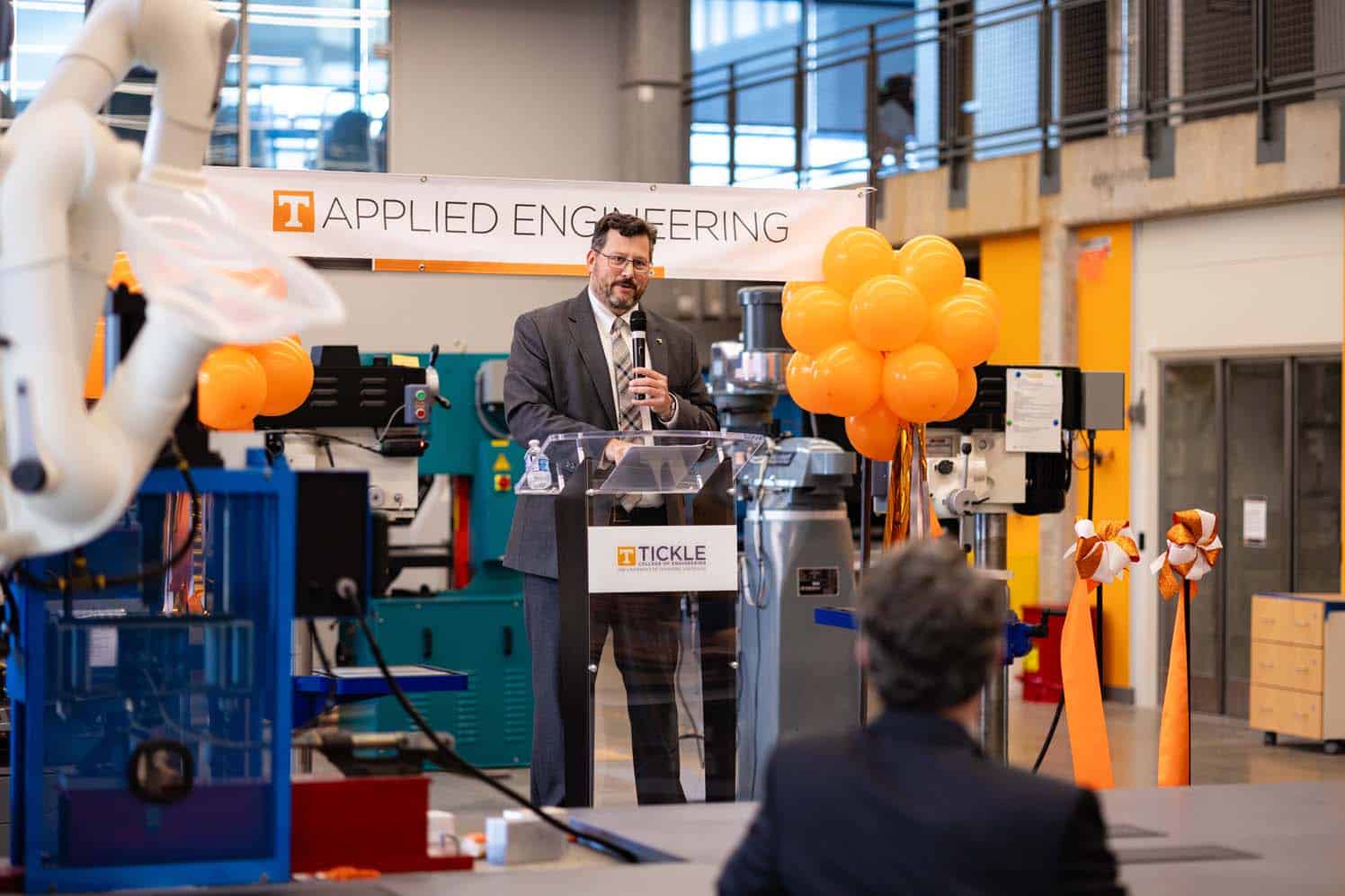 Matthew Mench speaks during the opening of the Department of Applied Engineering